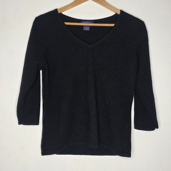 Charter Club 2‎ Ply Cashmere Black V-Neck Women's Long Sleeve Top Medium M - Picture 1 of 4